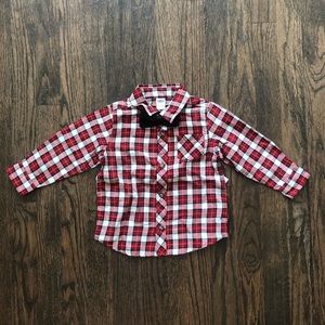 Red Gingham L/S Cotton 18-24mos Optional Tie